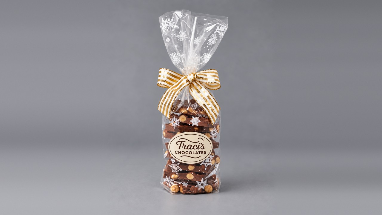 Honey Roasted Peanut Bark in a gift bag